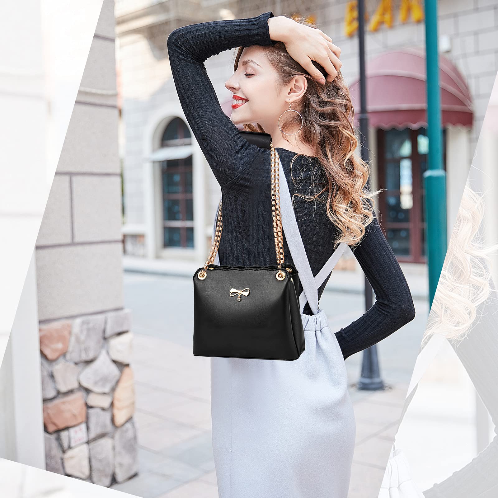 NICOLE & DORIS Tasche Frauen Klein Umhängetasche Damen Handtaschen Elegante Crossbody Bag Damen Handytasche PU Leder Schultertasche mit Kette