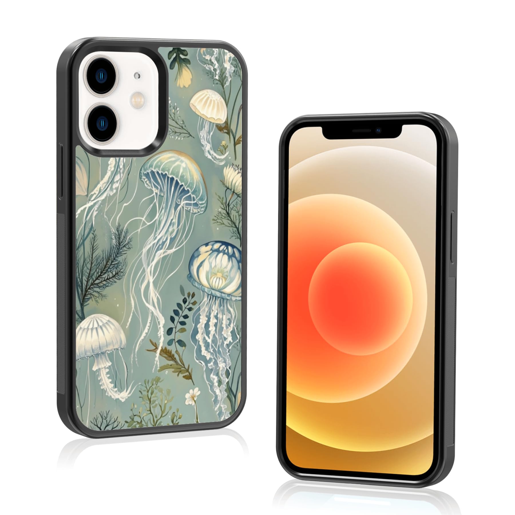 Coque iPhone 12 Mini méduse verte esthétique aquarelle pour fille