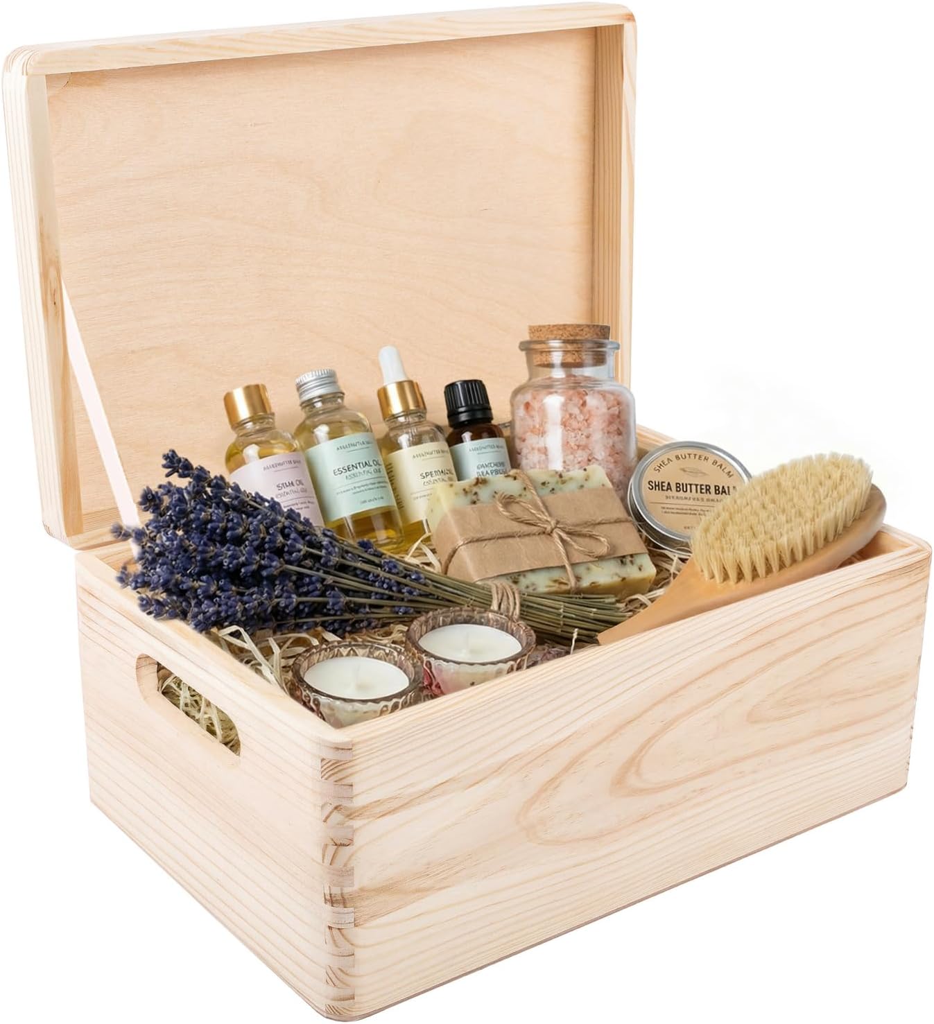 Creative Deco Large Plain Wooden Storage Box | 30 x 20 x 14 cm (+/-1 cm) | Hinged Lid & Handles | Unpainted Easter Gift Box Kitchen Storage | UNSANDED Wood Keepsake Memory Craft Chest