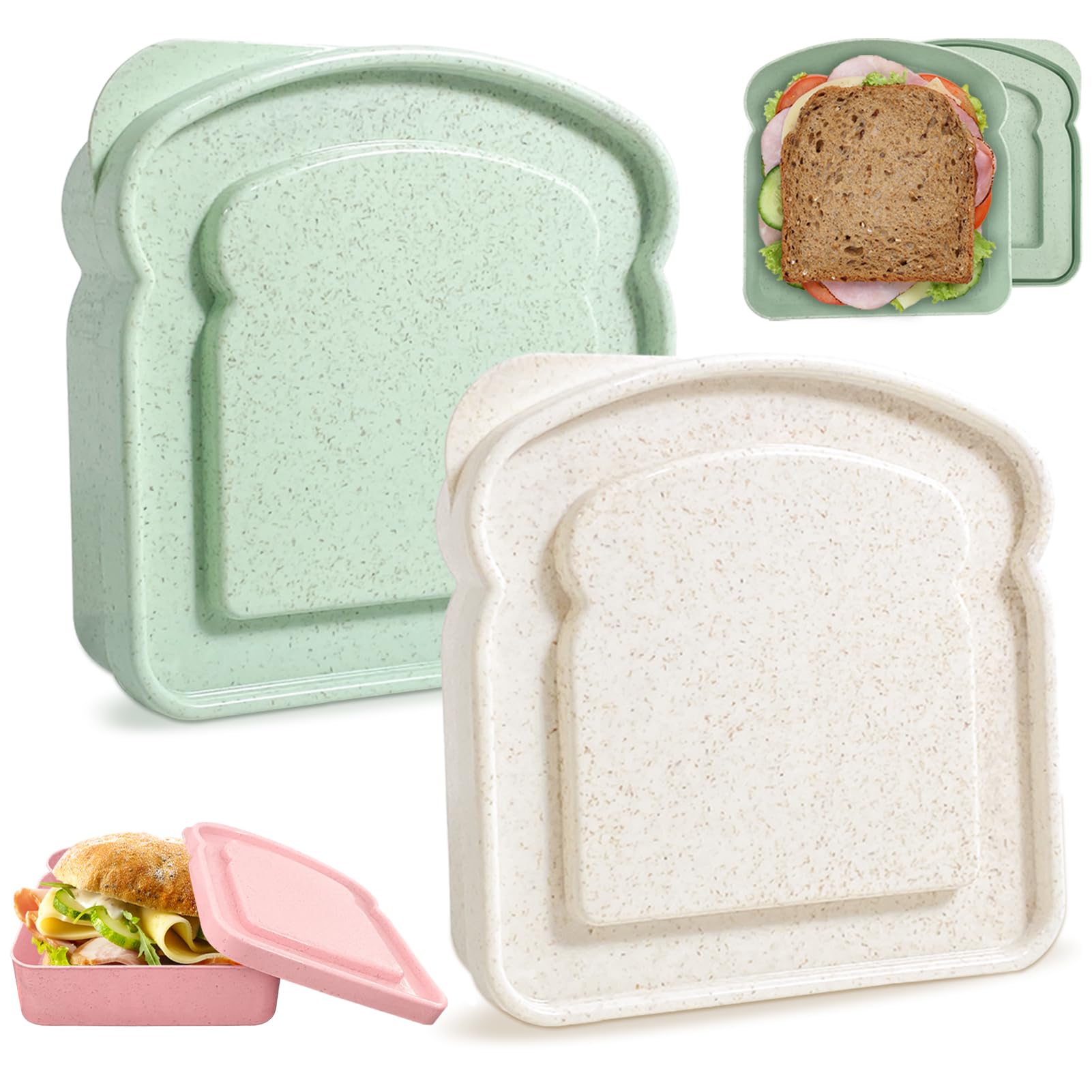 CLWVPCOT Sandwich Containers, Sandwich Containers for Lunch Box, Reusable Toast-Shaped Lunchbox, BPA-Free Plastic Food Storage with Lid, Microwave &