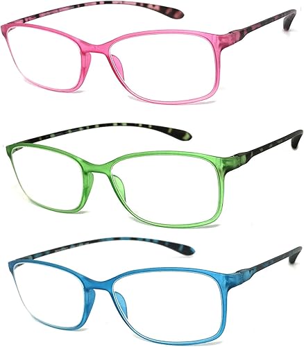 Miniatura 10 de VeryHobby Gafas de lectura rectangulares para hombre y mujer, con montura delgada colorida (3 pares, negronaranjaazul, +1.75)