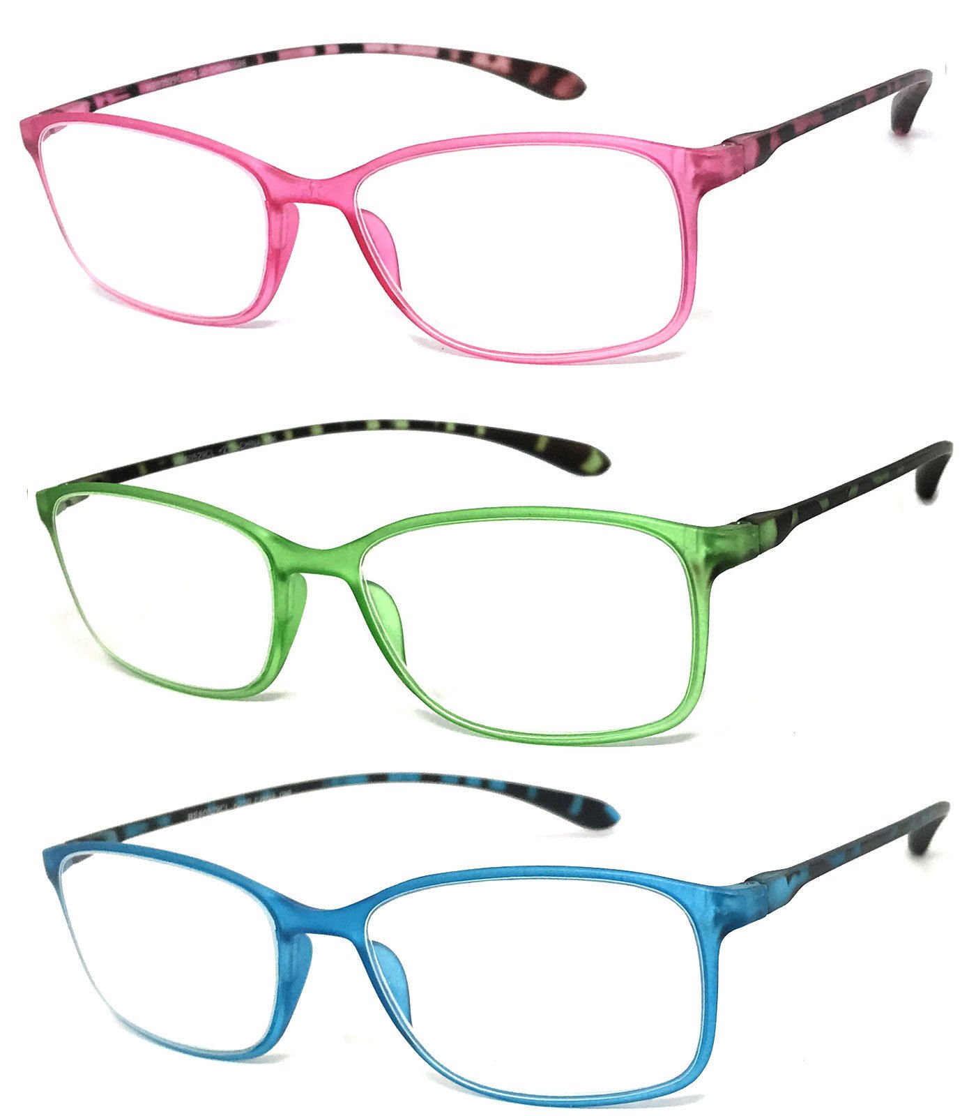 Rectangle Full Clear Lens Reading Glasses Colorful Thin Frame (, 0) 2.5 3 Pairs - Pink/Green/Blue-image-7
