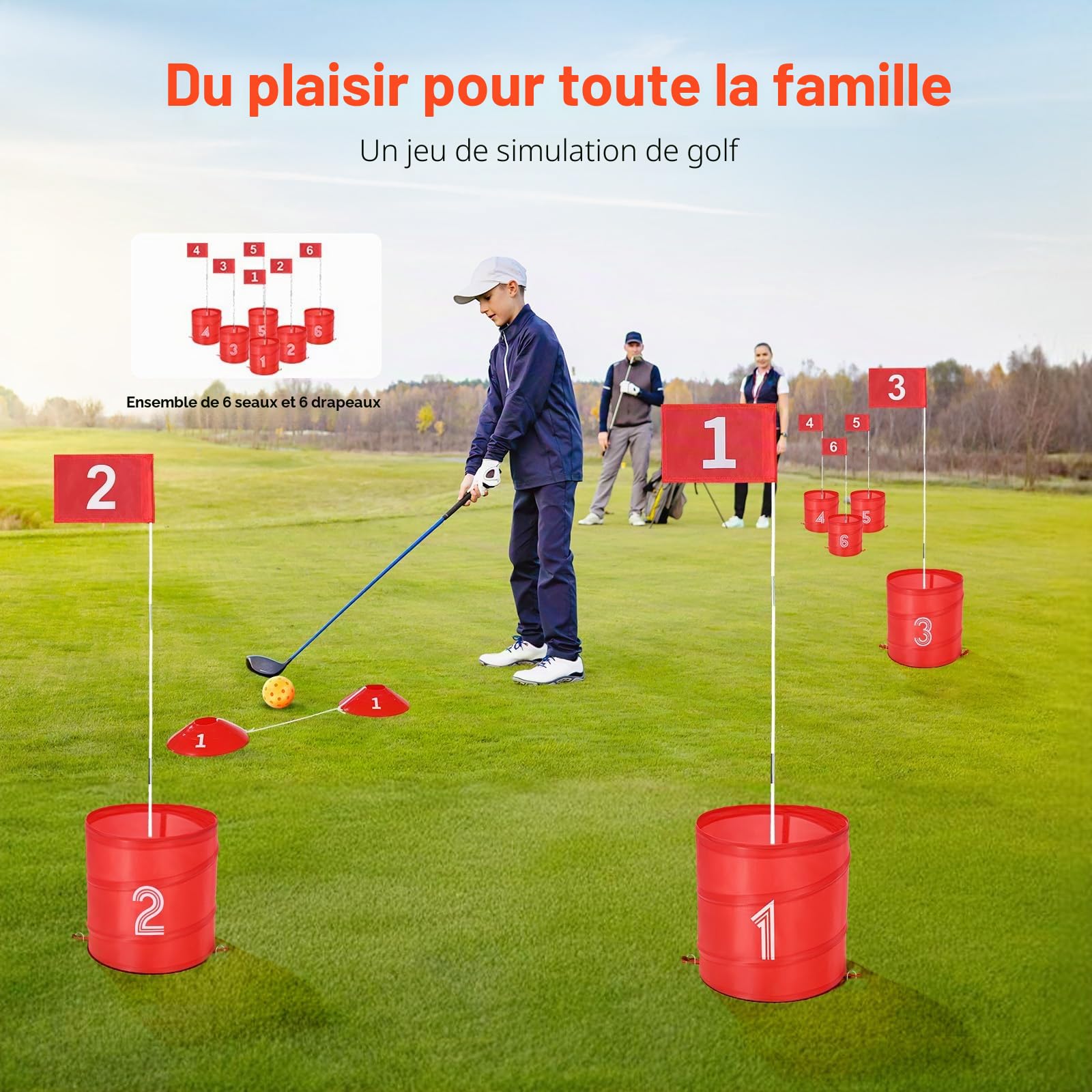 VEVOR Jeu de golf pour jardin, 6 trous, jeux d'entraînement de golf, jeu de golf pour la famille, adultes et enfants, jeux de golf portables pour pelouse, cour, camping, parc, plage
