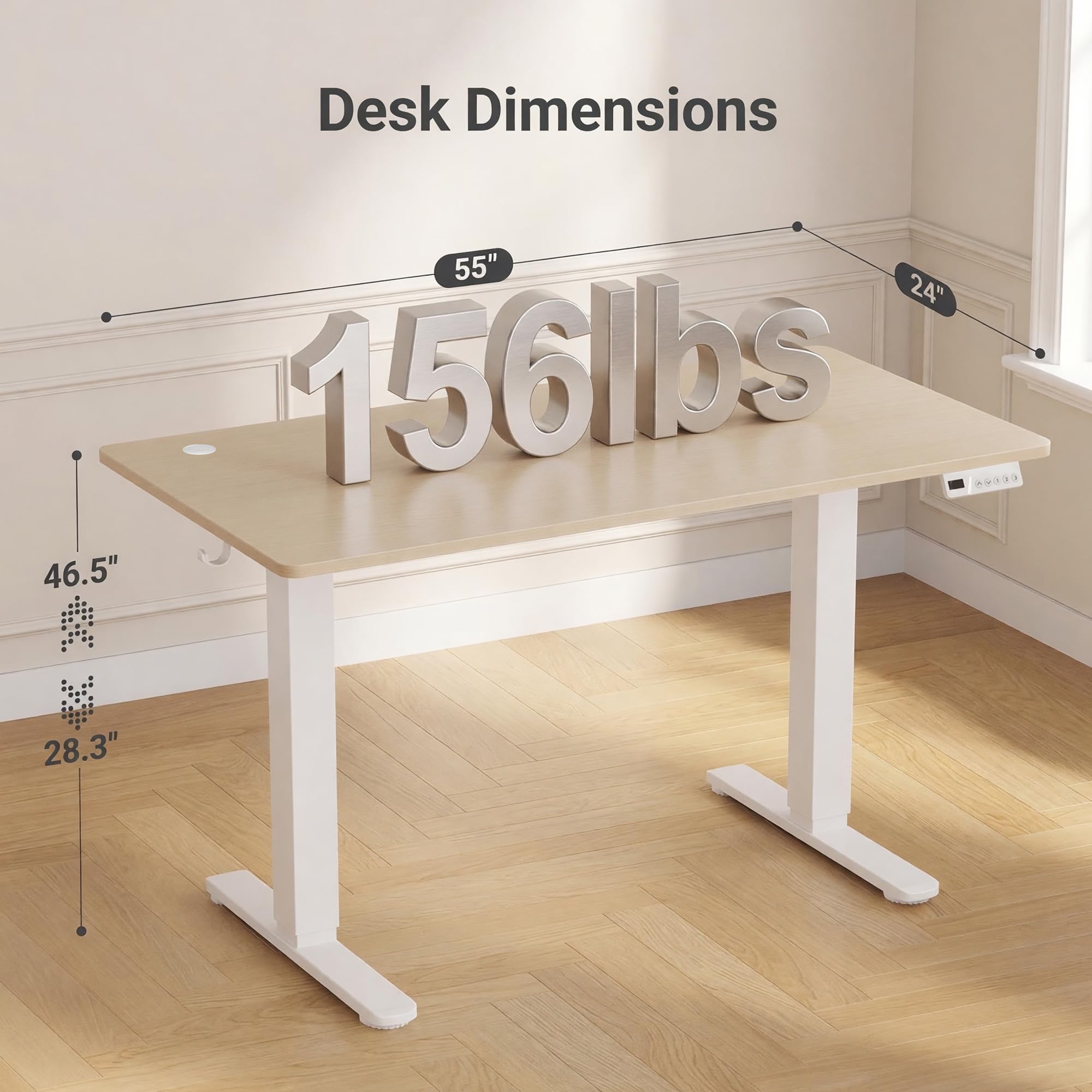 Claiks Electric Height Adjustable Standing Desk, 55x24 Inch, Nature view 3