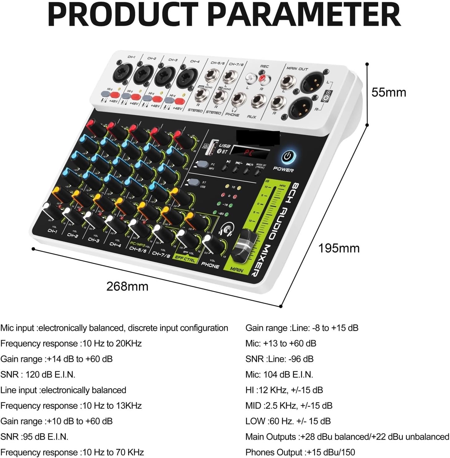 DJコントローラー, Bluetooth USB搭載オーディオミキサーDJコントローラー、カラオケPC録音用4/8チャンネルオーディ