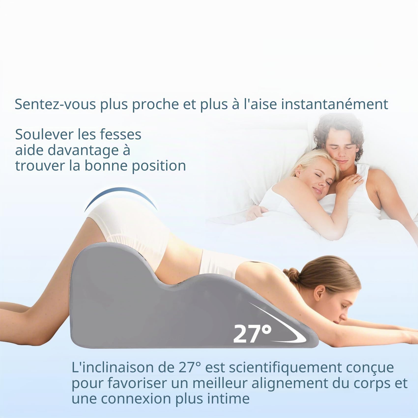 Générique Oreiller Ergonomique Couple à Mémoire de Forme 27°, Coussin Multi-Positions avec Soutien du Dos, Soulage la Pression, Cou et Jambes, Oreiller Intime avec Housse Amovible Lavable (Bleu)