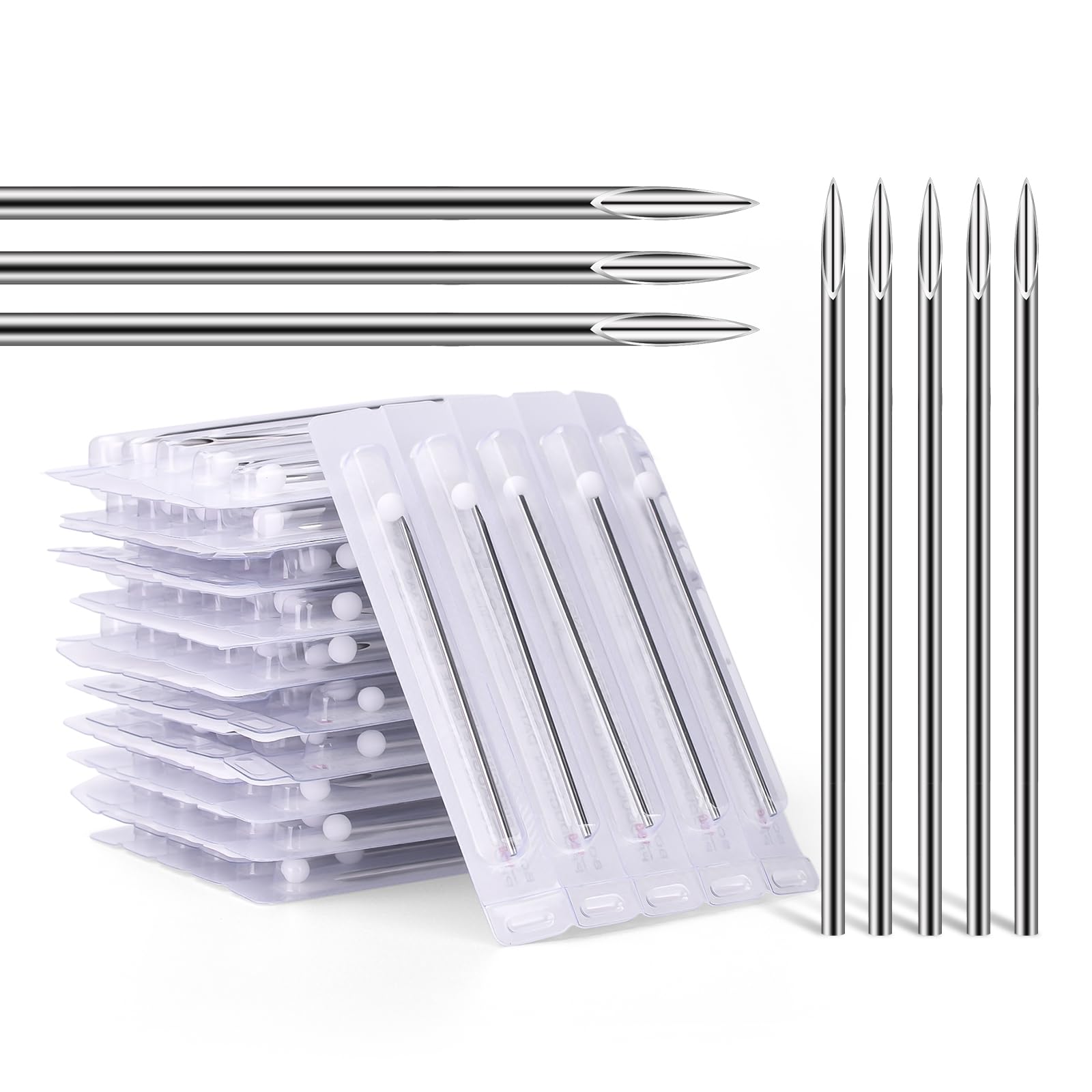 ATOMUS Body Piercing Needles, 100pcs 14G Stainless Steel Sterile Disposable Ear Nose Navel Nipple Lip Piercing Needles