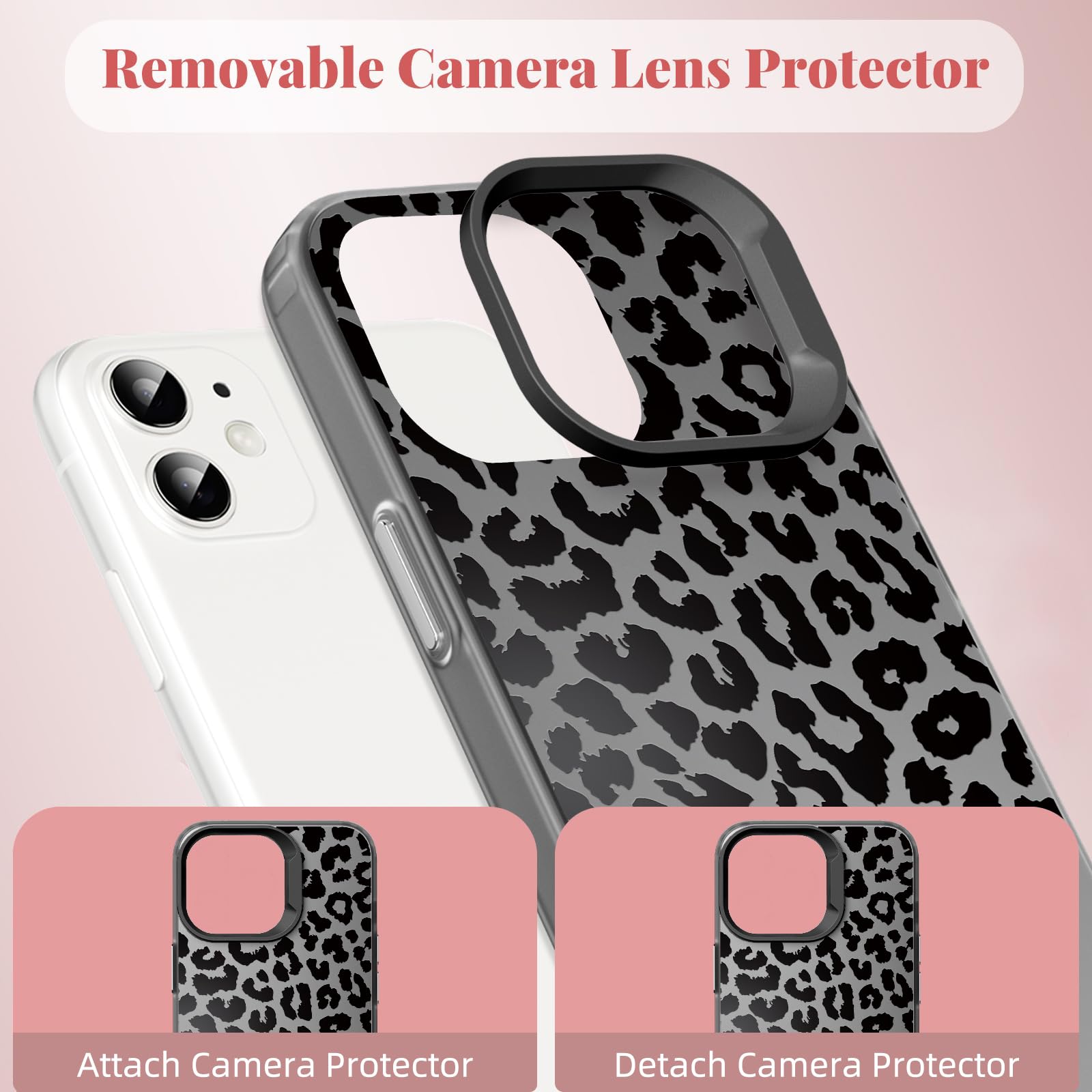 Saqmkil 2 Pezzi Cover per iPhone 15 6,1'', Aesthetic Disegni Custodia con Leopardata Motivo, TPU Silicone Donna Sottile Morbido Antiurto Bumper Protettiva Case Custodie - Nero