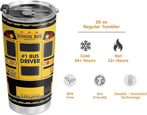 Miniatura 6 de 64HYDRO - Taza de café de viaje con tapa, con diseño de bus escolar, con doble pared y aislamiento al vacío, de 20 onzas.