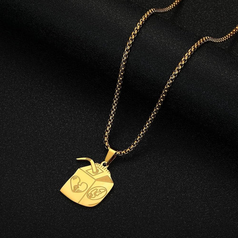 Lugzhuin Stainless Steel Juice Box Necklace Hip Hop Necklace
