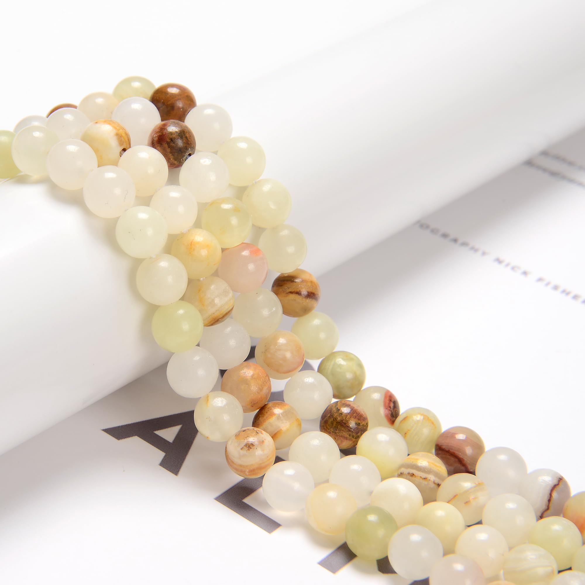 128 cuentas redondas lisas de jade de flores de 6 mm (2 hebras/juego), cuentas de piedra natural de grado AAA, piedras preciosas redondas auténticas sueltas para hacer pulseras y joyas
