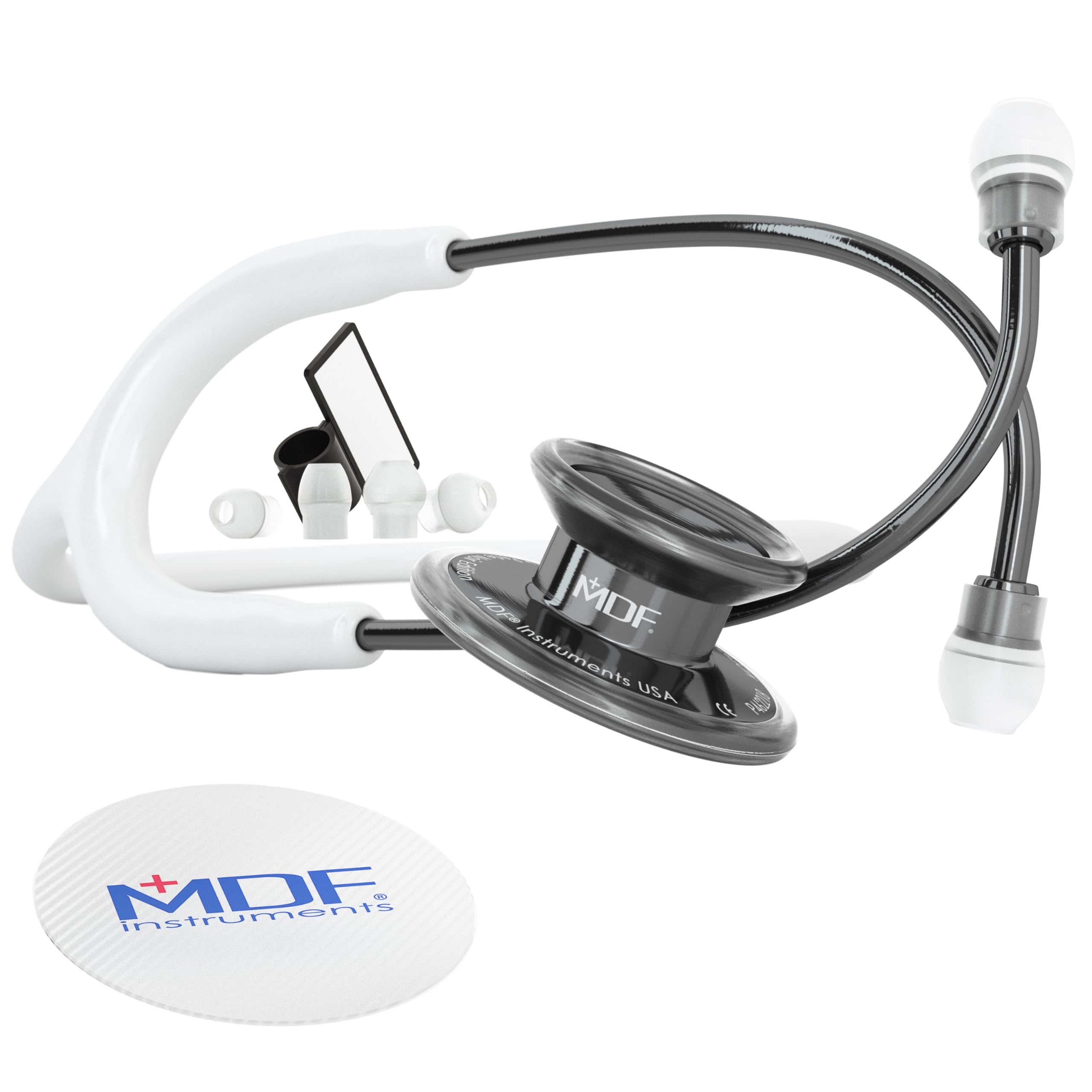 MDF Instruments MD One Premium Estetoscopio doble cabeza de acero inoxidable - Garantía de por vida & Programa-piezas-gratuitas-de-por-vida - (MDF777-PN29) (Perla Negra/Blanco)