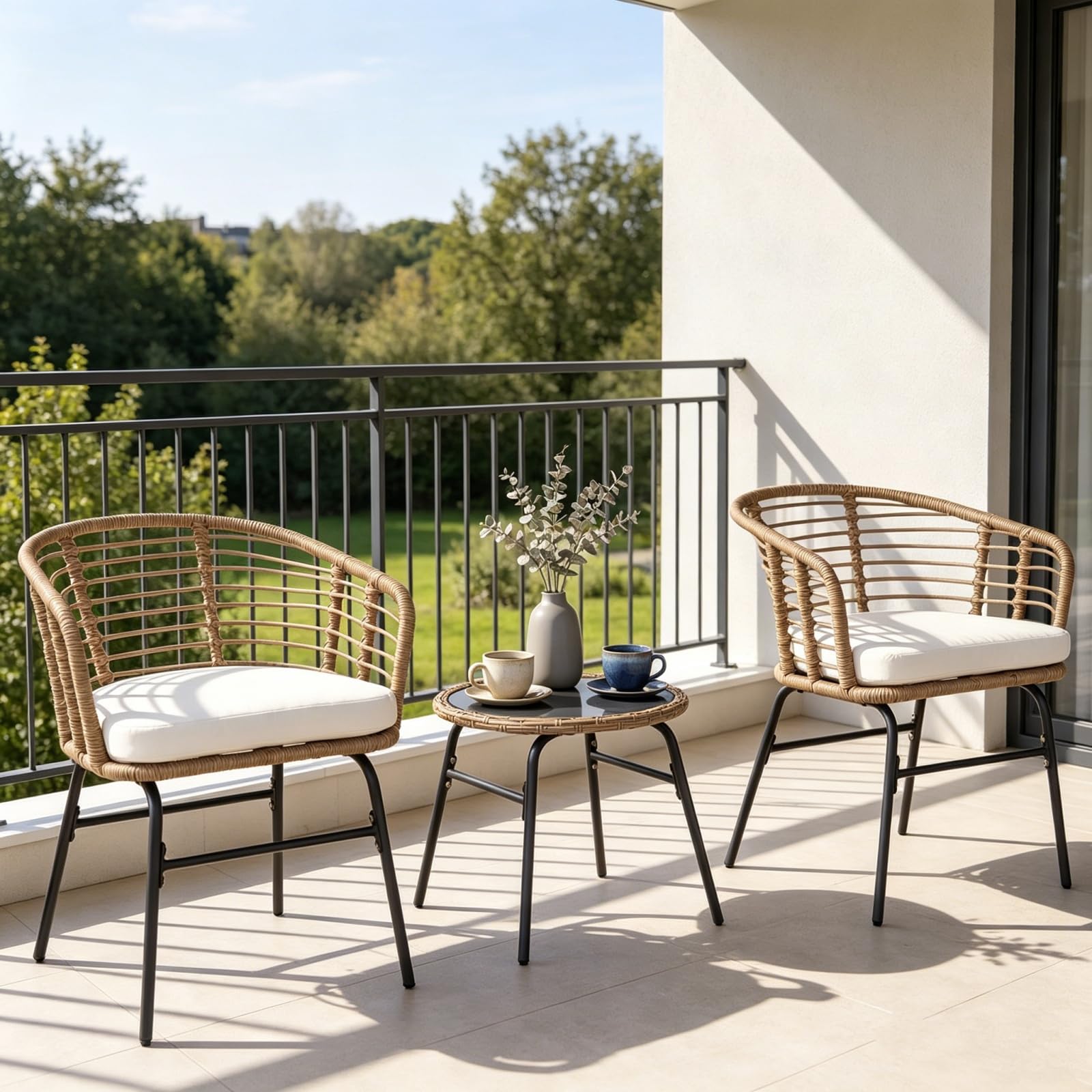 LIFEZEAL Ensemble de Jardin 3 Pièces pour 2 Personnes, Mobilier Extérieur Balcon avec 2 Chaises et 1 Table d’Appoint, 57 x 59 x 73 cm