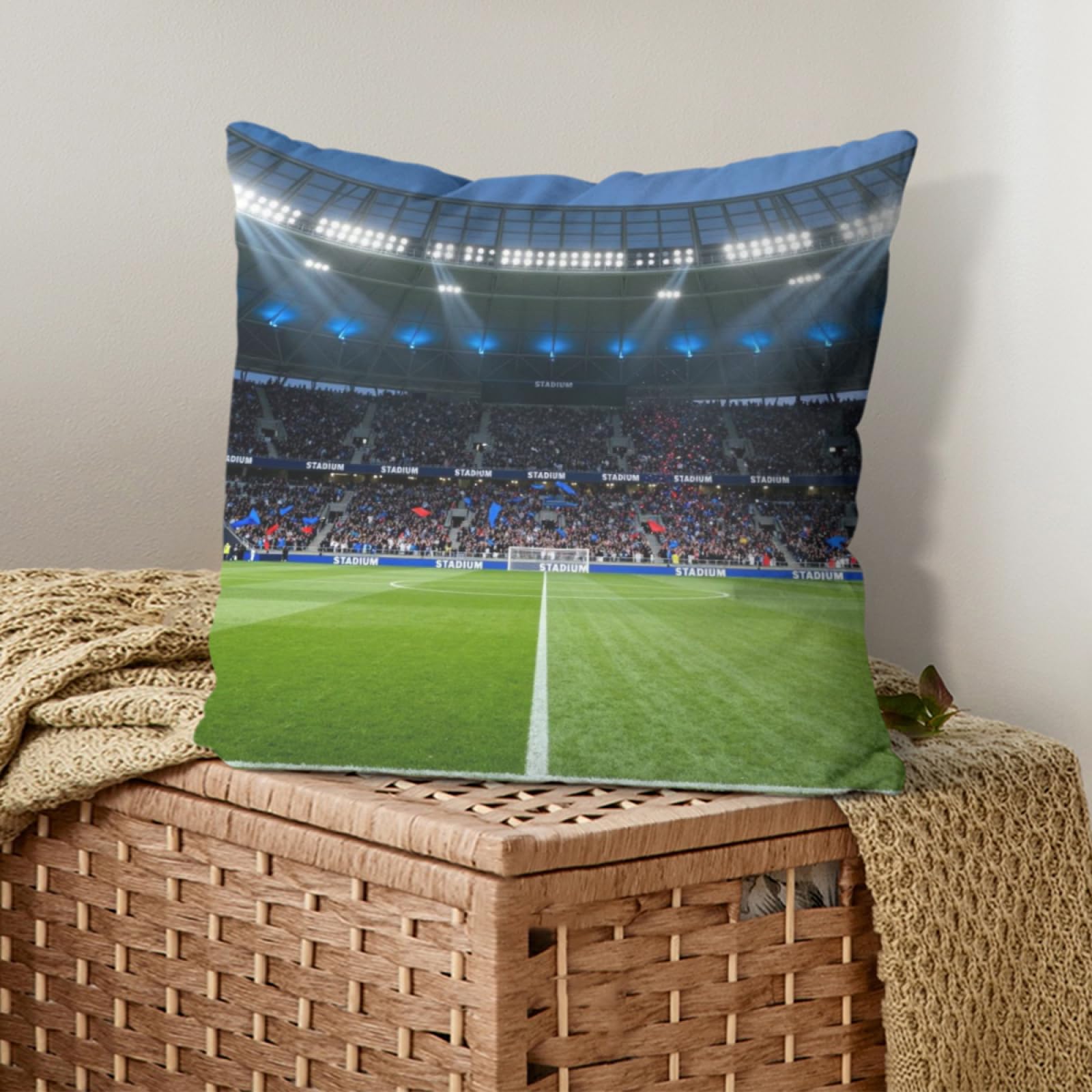 Soccer-02 Stadium Night Soccer Field Throw Pillow Cover Football Pitch Cushion Case