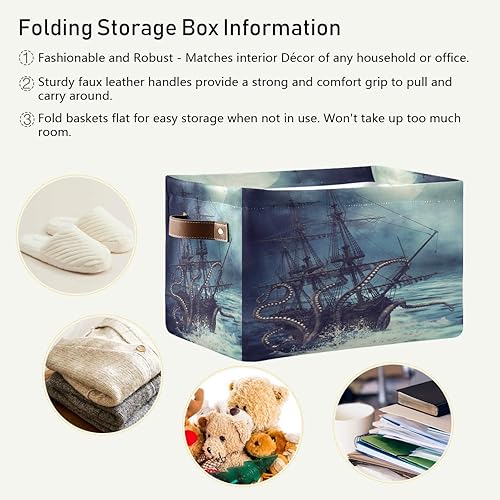Miniatura 6 de Cesta de almacenamiento Ocean Kraken náutico barco pirata animal pulpo, caja de almacenamiento de lona duradera plegable cesta de juguetes cesta