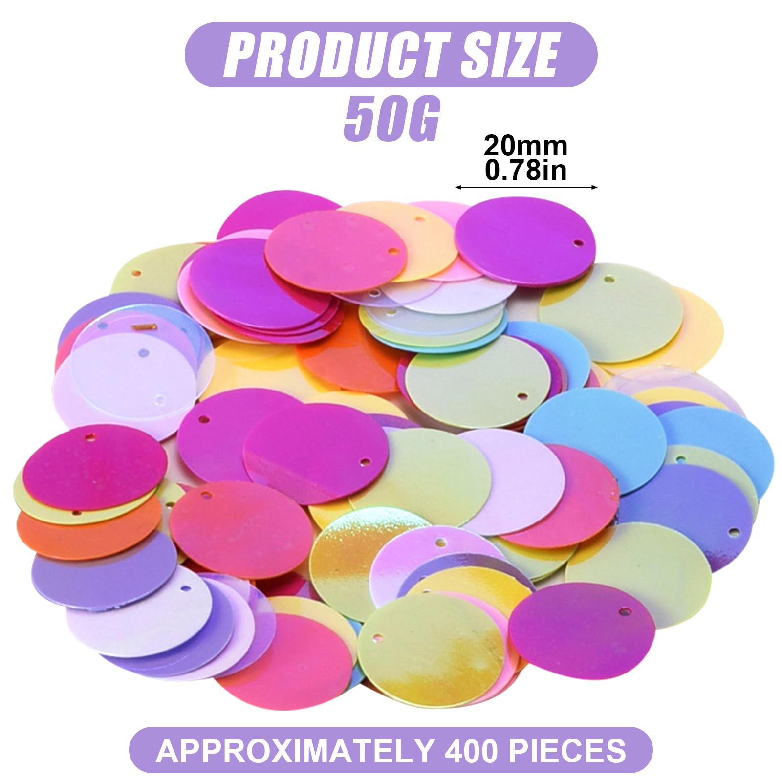 50g Holographic Large Round PVC Sequins with Hole Sequins Craft Spangles Paillettes Rainbow Cup Sequins for Jewelry DIY Arts Crafts Embellishment Gems Sewing Decorating Applique Knitting (15mm Round) - Image 2
