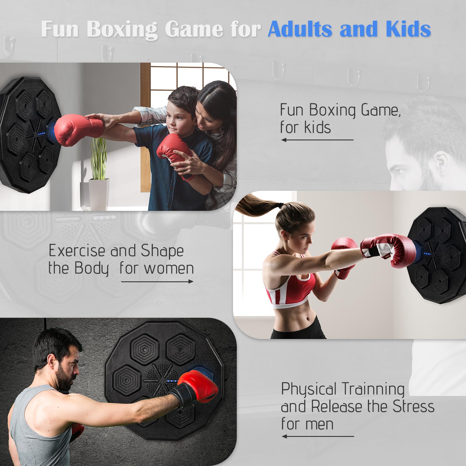 Music Boxing Machine, Smart Music Boxing Training Machine Wall Mounted, Bluetooth Boxing Workout Punching Equipment ? Gloves for Adults,Kids Included
