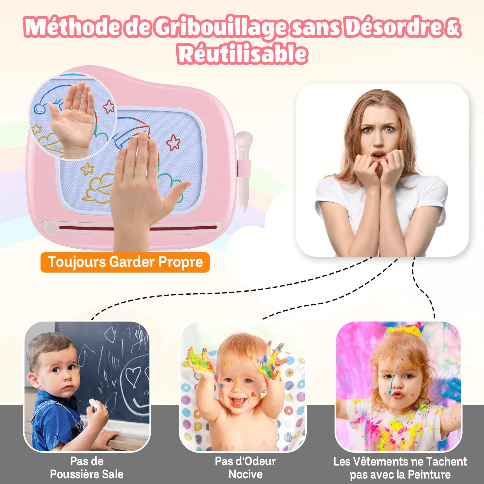 Smasiagon Ardoise Magique avec Pieds, Tableau de Dessin Magnétique Effaçable pour Enfants 1-3 Ans (Rose Clair)
