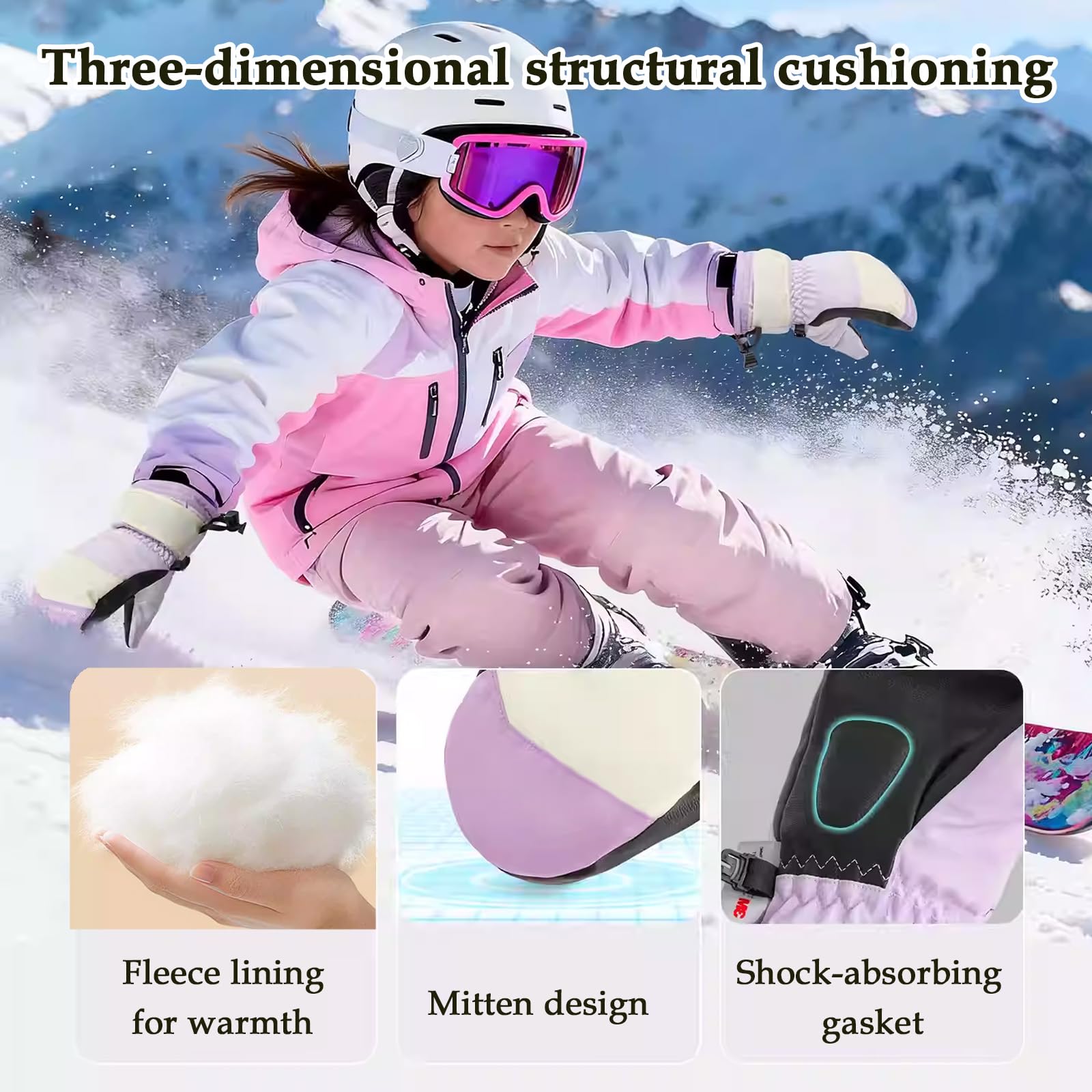 Guantes de Invierno Niños, Guantes de Nieve Impermeables, Manoplas térmicas, Guantes de Esqui, para Correr, Patinaje, Snowboard, Ciclismo,[a] Purple,S