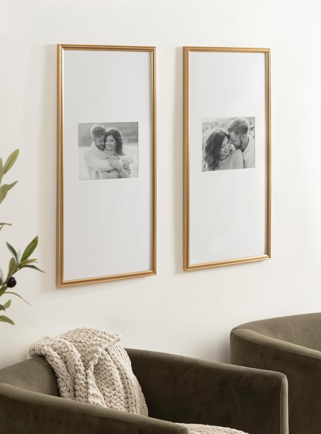 Kate and Laurel Adlynn Rectangular Panel Picture Frame Set of 2, 14 x 30 matted to 8 x 10, Gold, Modern Two-Piece Photo Frame Set for Gallery Wall Decor in Living Room Wall Display