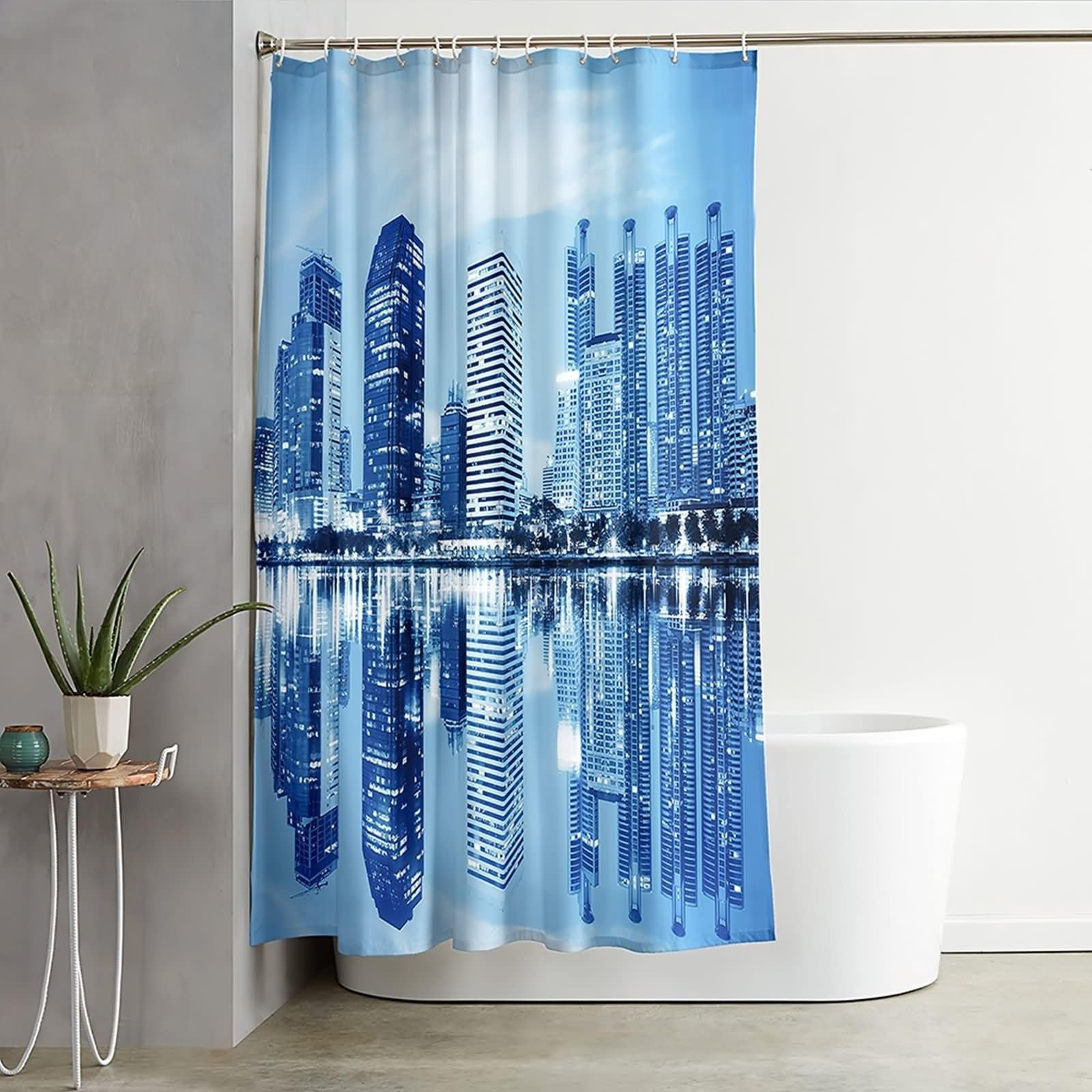 Duschvorhang 180X200, Duschvorhang Textil Waschbar Hellblau Hoch Hinausragende Gebäude Haushaltsduschvorhang