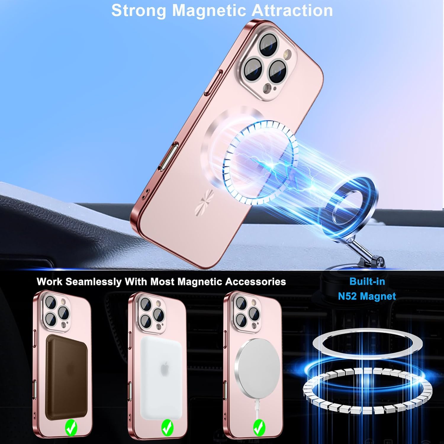 for iPhone 16 Pro Max Case with Privacy Screen Protector, Magnetic Case iPhone 16 Pro Max Built-in Camera Cover, Glossy Luxury Color Phone Cases for 16 Pro Max Women & Girls, No Fading-Pink - Image 3