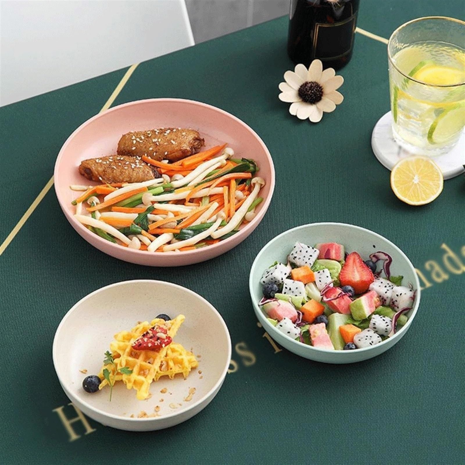 ULTRAWAVE Piatto da Cena Piatto Piano Rotondo Piatto Piano in plastica Piatto Piano Piatto Frutta Piatto Snack Piatto Piano Riutilizzabile Stoviglie da Cucina Piatti Piatto (Color : A, Size : 21cm)