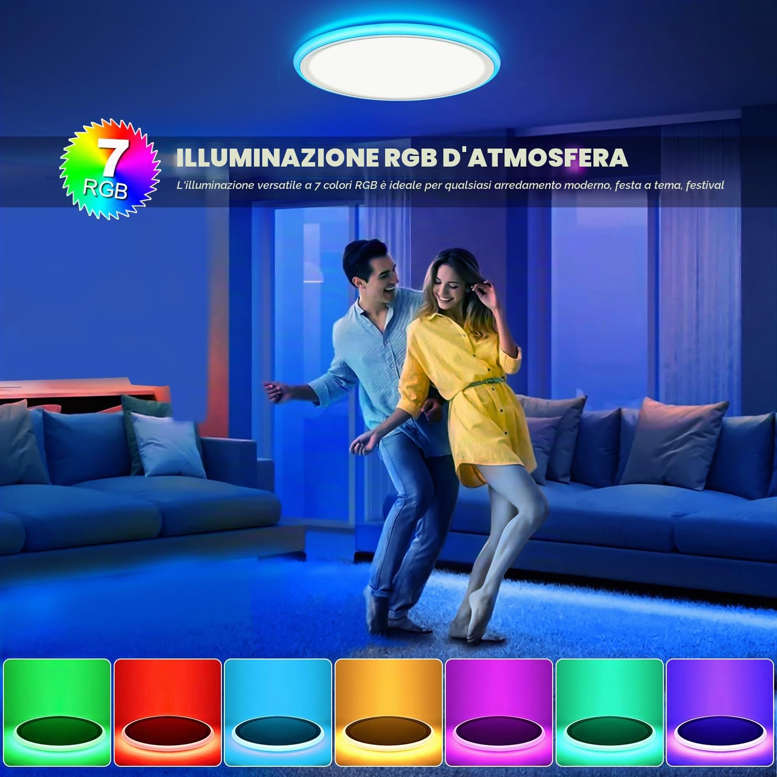 LEZOE Plafoniera LED RGB dimmerabile con telecomando, plafoniera LED 24W 2400LM dimmerabile cambia colore, pannello piatto 3000K-6500K IP54 per soggiorno camera da letto cameretta cucina 33x2,5 cm