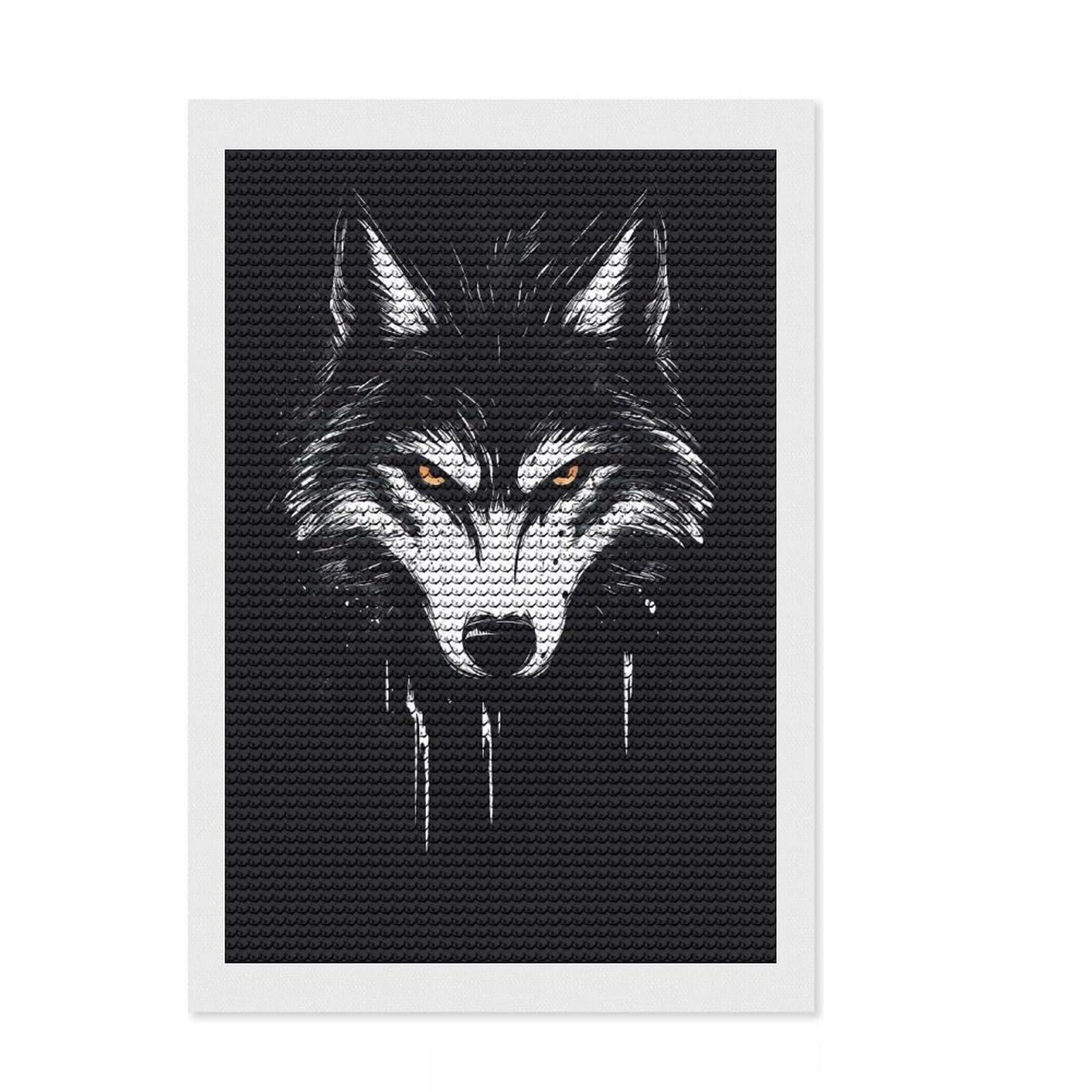 Junmoney Wolf Portrait 5D Diamond Painting Kit 8"x12", Easy to Enjoy, Cute Room Decor, Full Kit Included, Creative Gift Idea