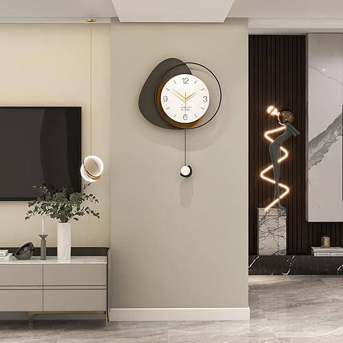 Miniatura 20 de Reloj de pared decorativo para decoración de sala de estar, relojes de pared grandes y modernos con péndulo a pilas para dormitorio, oficina