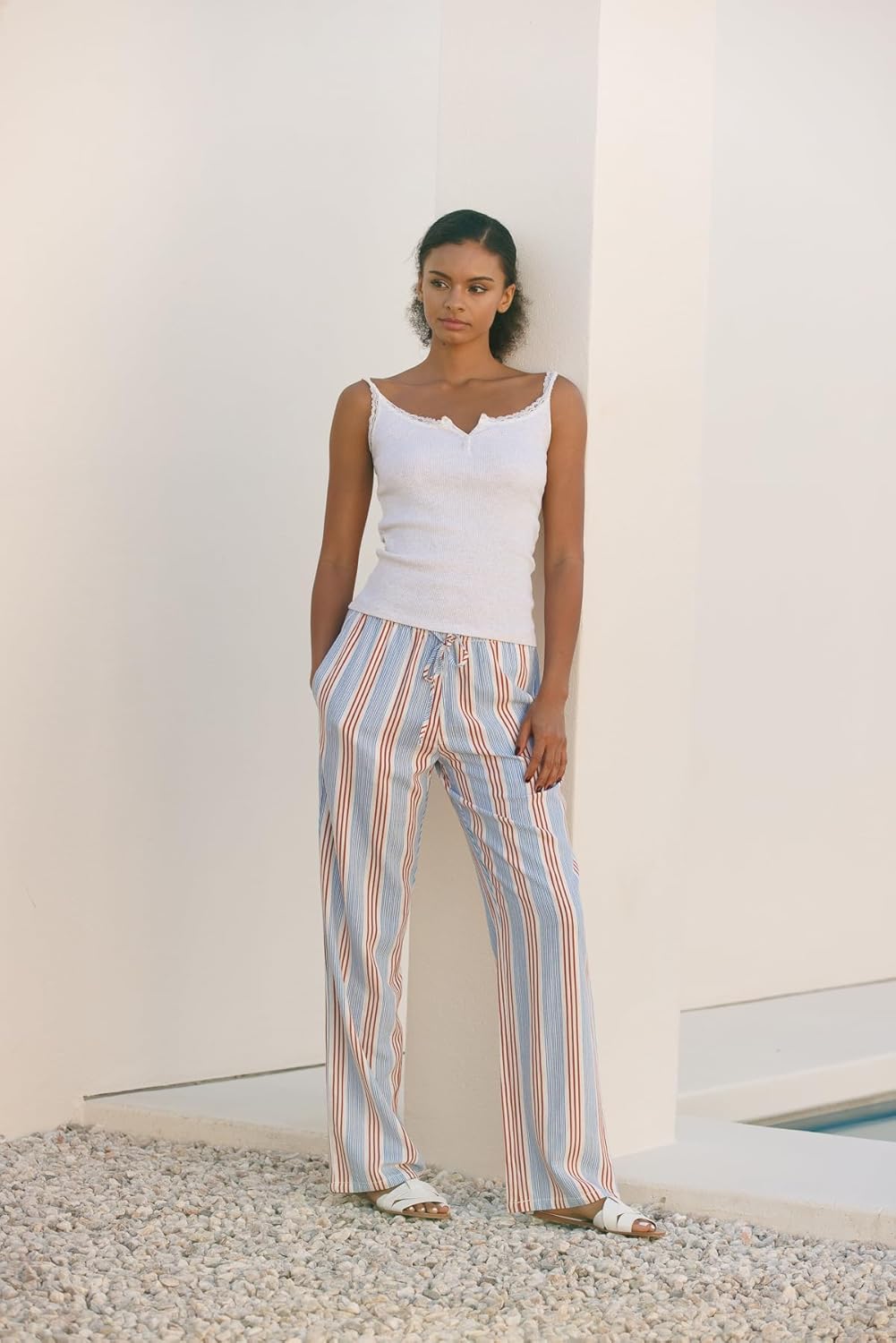 Cali1850 Women's Printed Linen Pants - 30" Inseam Drawstring Elastic Waist Casual Pull On Beach Lounge Trousers with Pockets - Image 7