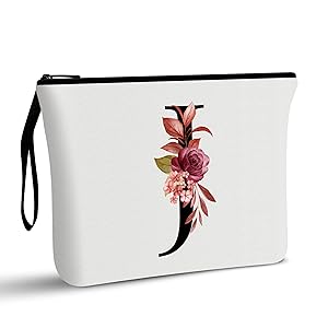 Vavabox A-Z Personalized Makeup Bag, Birthday Gifts for Women Mom, Gifts for Best Friend, Bride Bridesmaid Cosmetic bag (J, White)