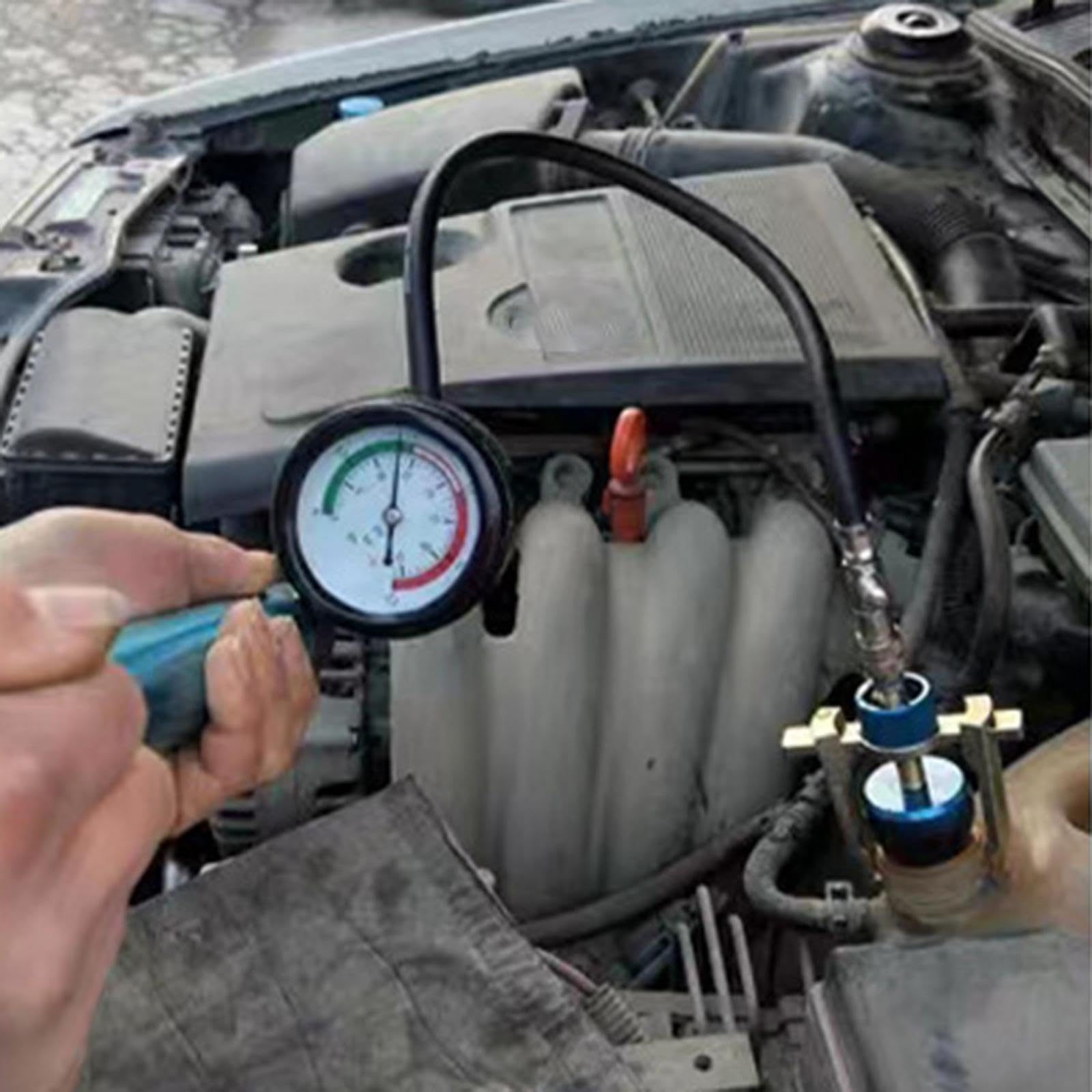 Kit de Prueba de presión para Bomba de radiador con Cabezal cónico y Pinza Que Garantiza un Ajuste Seguro. Incluye Estuche de Transporte.