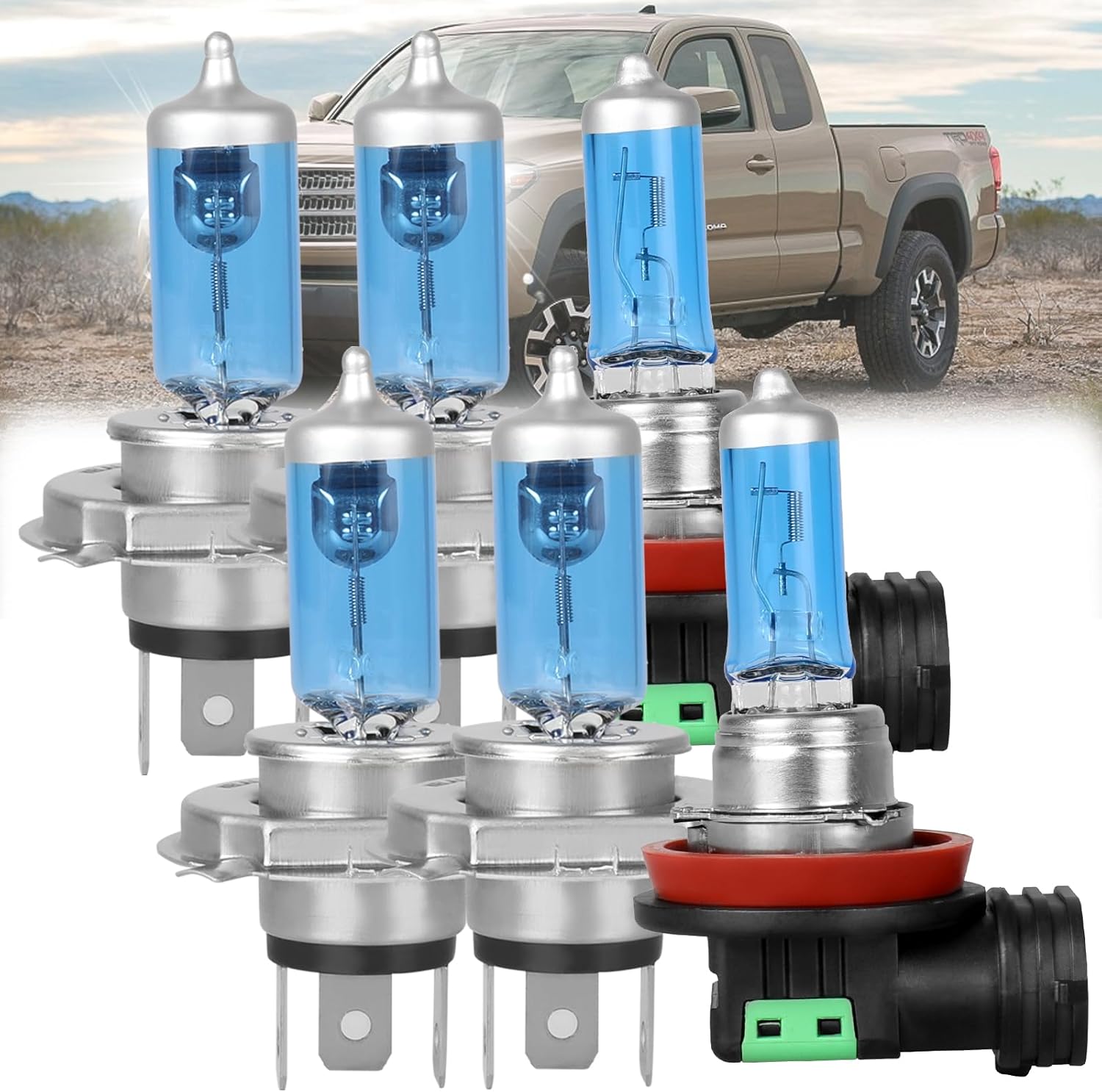 Fit for Toyota Tacoma 2012-2015 Halogen Bulbs,9003/H4 High Beam + 9003/H4 Low Beam + Fog Light Halogen Light Bulb Combo Replcement Bulb Kit, Plug and Play,Bright White,Pack of 6