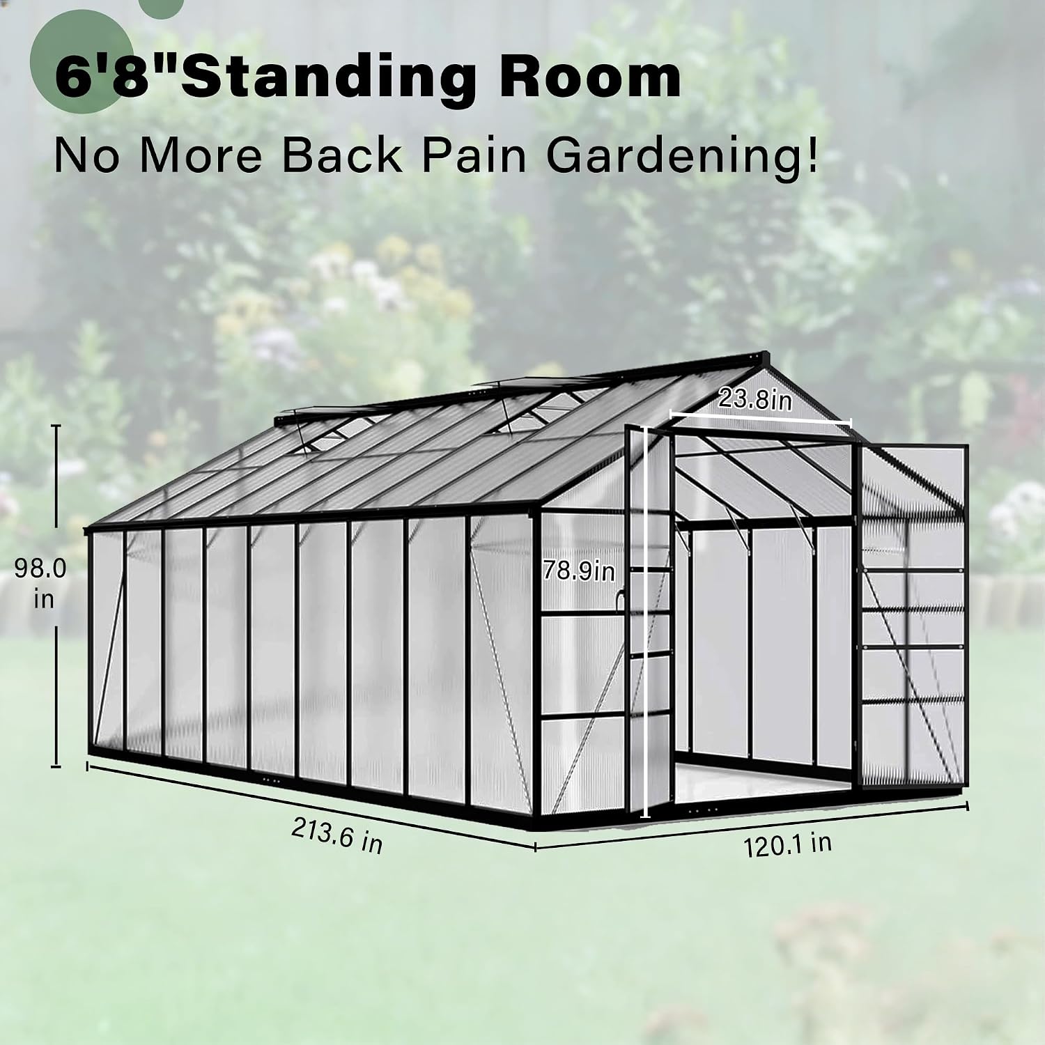 10x18 FT Durable & Easy Assembly Aluminum Greenhouse,Outdoor Polycarbonate Greenhouse with Roof Vent, Walk-in Greenhouse for Garden, Backyard,Black