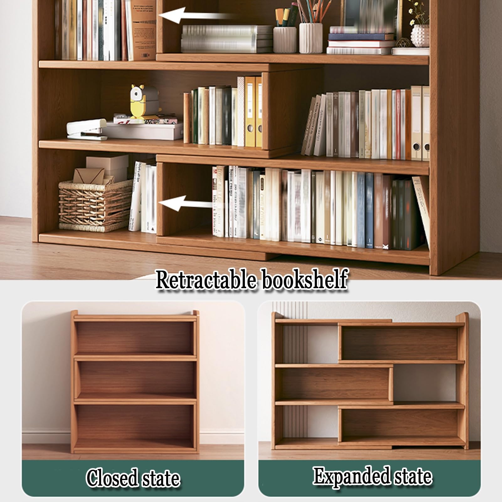 Étagère de bureau de rangement multicouche, bibliothèque de bureau escamotable pour coin, finition noix, gain de place, organisateur d'étagère de bureau