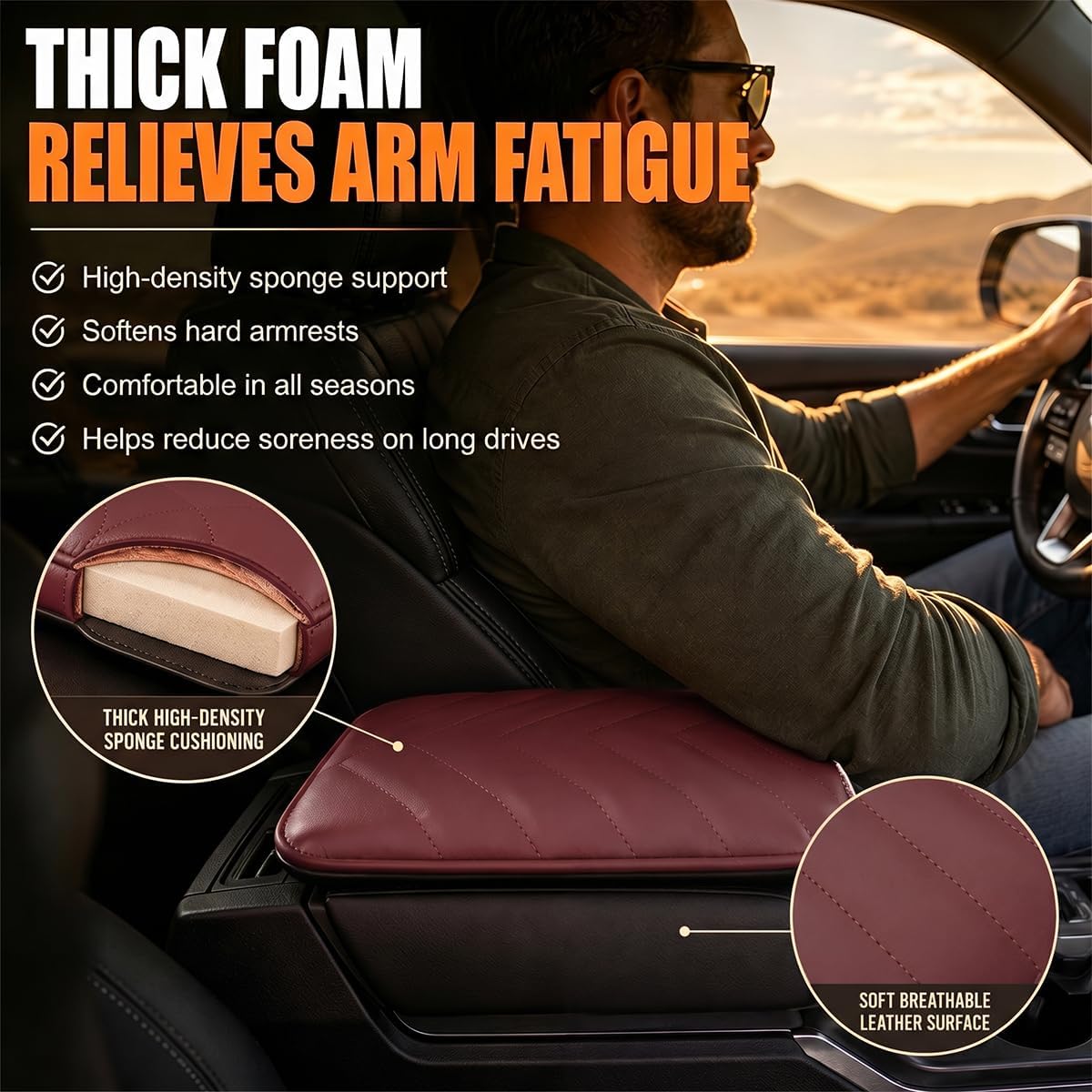 Car Center Console Cushion Pad, Leather Comfortable Automotive Armrest Box Pad Protector, Universal Water-Resistant Vehicle Interior Middle Console Cover Decoration for Most Cars(Burgundy) image 5