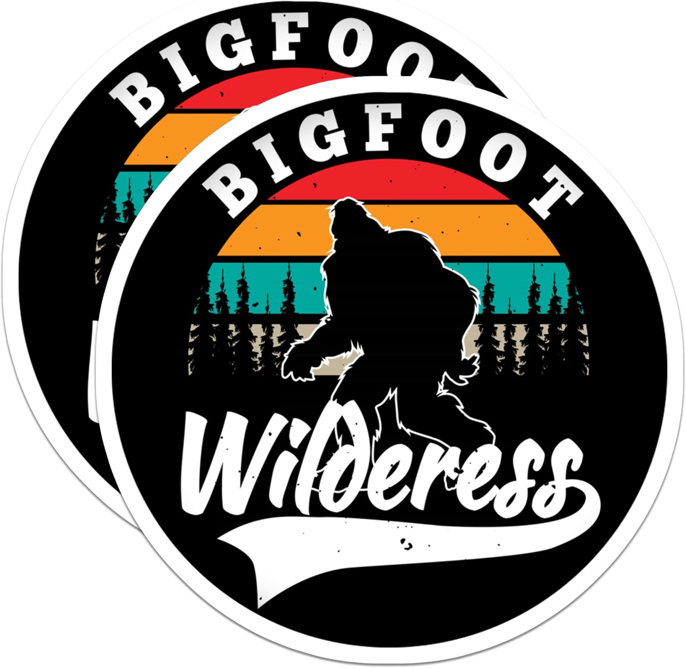 (2 Pack) Bigfoot Wilderness Magnets - Sasquatch Forest Retro Design - Cryptid Outdoor Legend Explorer Adventure Decals Decor - 5 Inches On Longest Side - Thick Durable Magnet - Made in USA - MAG24080