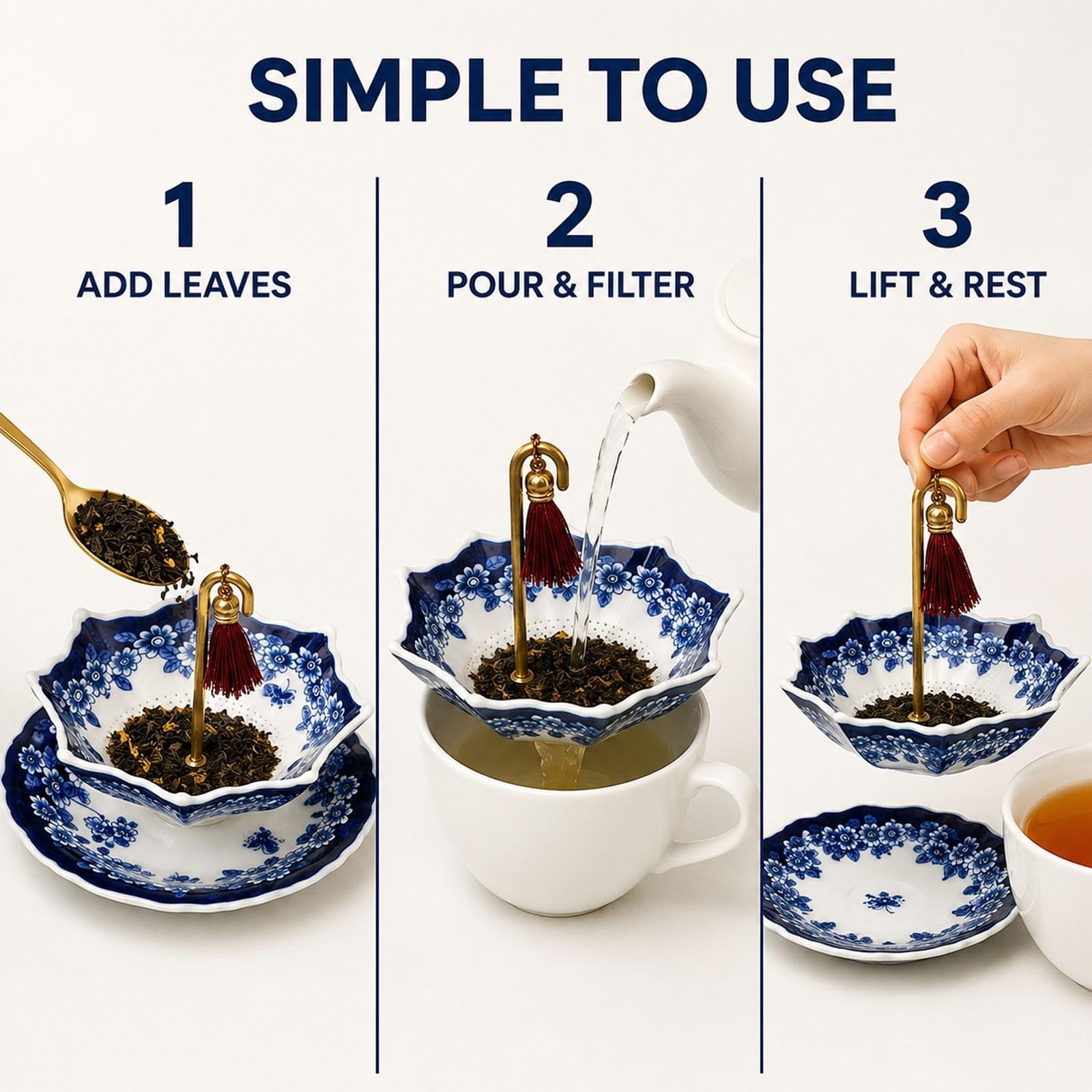 Pack de 2 Coladores de Té Paraguas, Infusor de Té de Cerámica Porcelana
