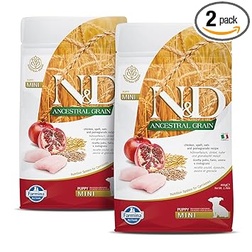FARMINA N&D Ancestral Grain - Chicken & Pomegranate - Dog Dry Food - Puppy - Mini Breed (Pack of 2, Each 800Gms)