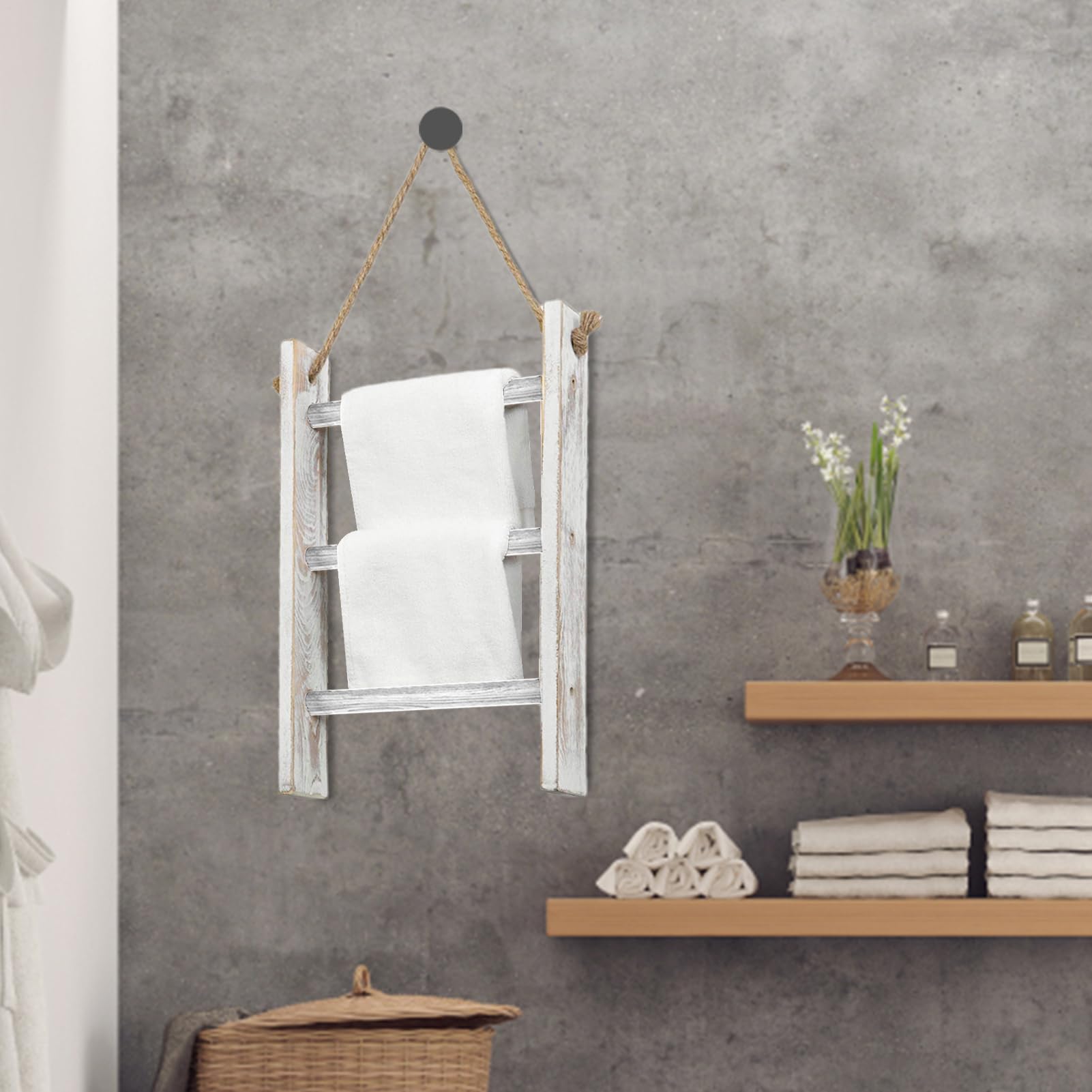 Scaletta Legno Per Asciugamani - Portasciugamani Da Bagno Rustico 3 Livelli