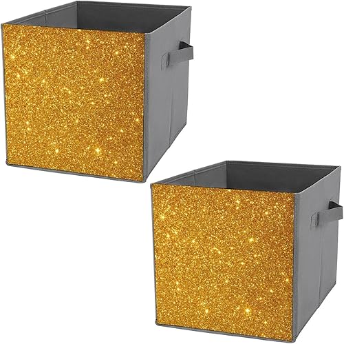 Cubo de almacenamiento plegable de 11 pulgadas con purpurina dorada con asas, organización de juguetes para el hogar, habitación, armario, estantes,