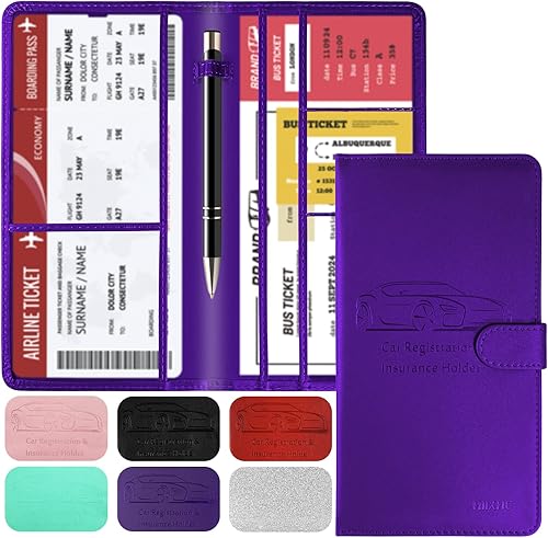 Tarjetero para registro de automóvil y seguro con cierre magnético, guantera de cuero para vehículos, documentos de automóvil, cartera de