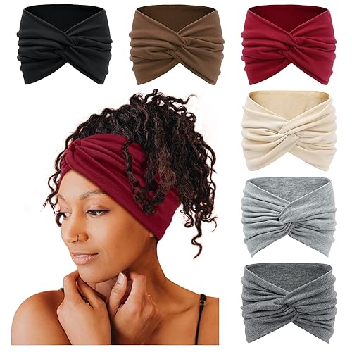 Tobeffect Diademas anchas para mujer, diadema turbante extra grande de 7 pulgadas, diadema bohemia para el cabello, accesorios de nudo trenzado,