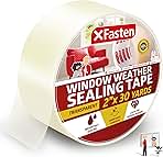 XFasten Transparent Window Weather Sealing Tape, 2-Inch x 30 Yards (50.8mm x 27.43m), Clear Window Draft Isolation Sealing Film Tape, No Residue