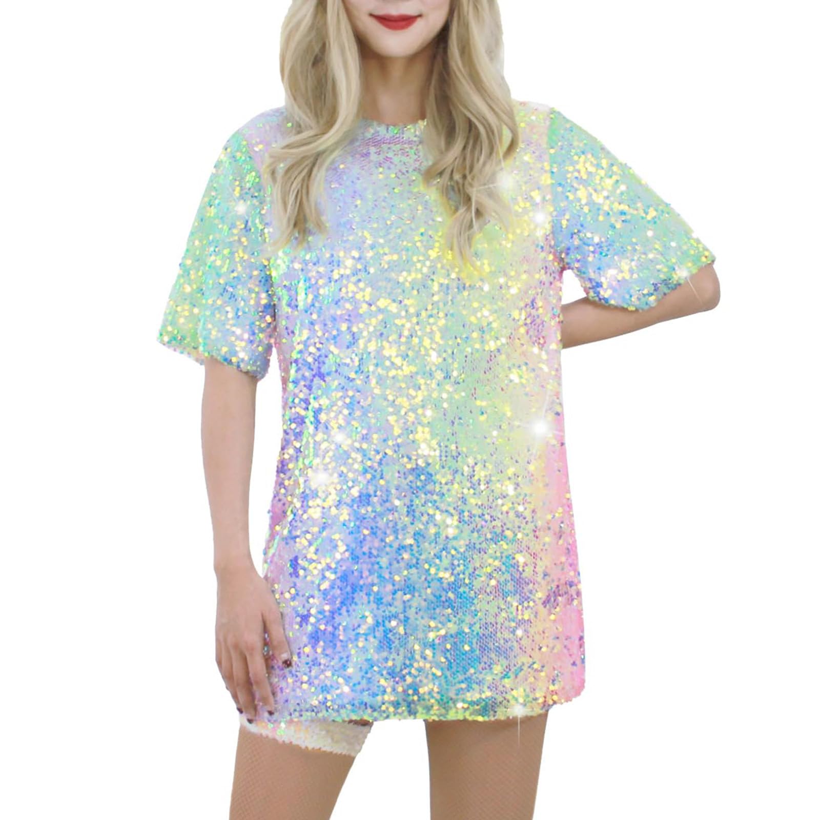 slim fit dress slacks Star Sequin Tee Dress – Black & Gold Mini main image 0