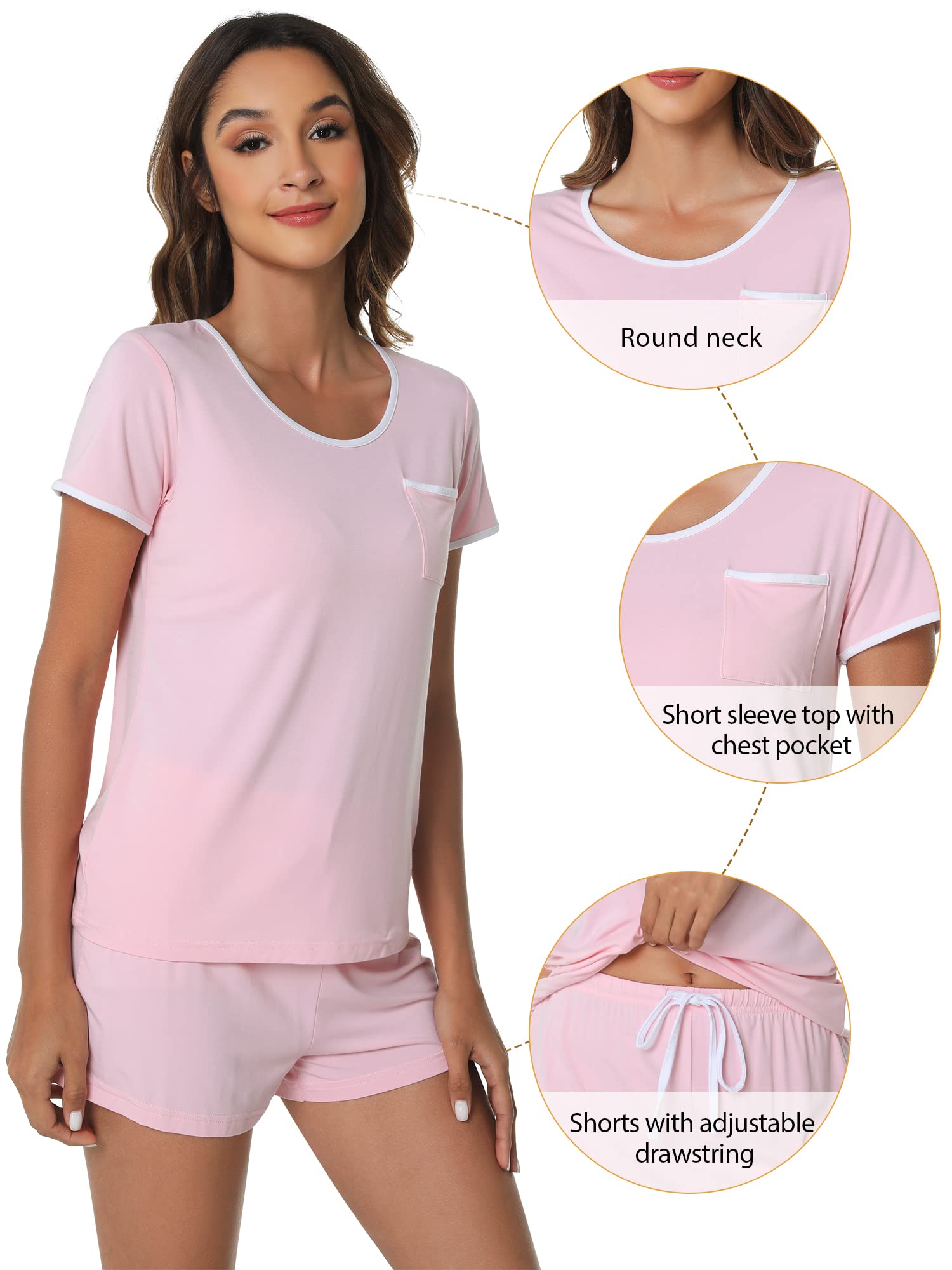 WiWi Womens Pajamas Set Soft Bamboo Pjs Nightwear Short Sleeve Top with Shorts Pajama Sets Plus Size Sleepwear S-4X