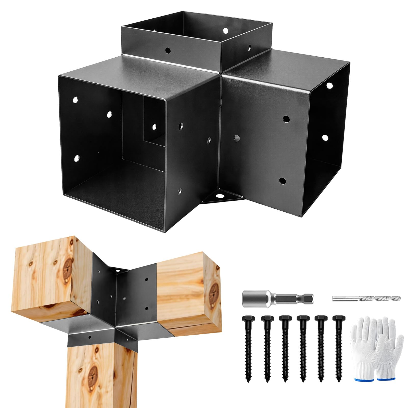 Kit di staffe Pegola 8 x 8, staffe angolari per legno a 3 vie ad angolo retto per legno da 20,3 x 20,3 cm (attuale: 19,1 x 19,1 cm), staffe in metallo fai da te per patio, padiglione, capanna