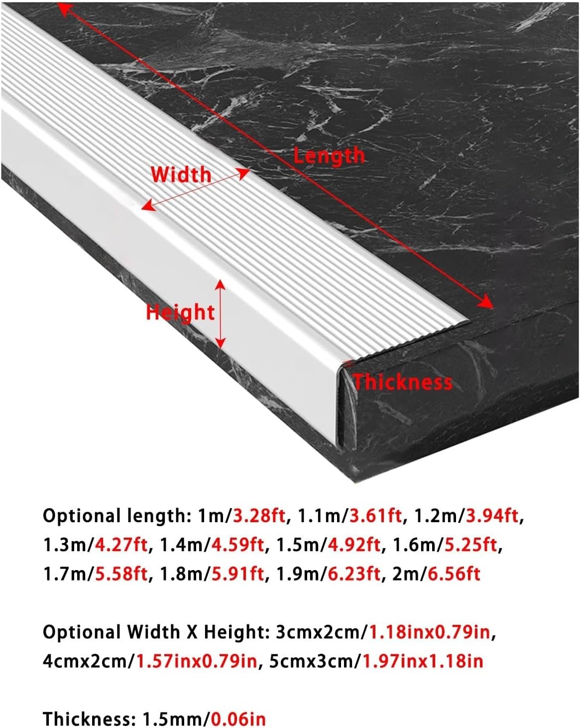 Embellecedor Suelo Cantonera Plata, Cantonera Antideslizante en Forma de L para peldaños de baldosa/Madera/Metal/hormigón, Borde de Escalera de aleación de Aluminio(5 x 3 cm/1.97 x 1.18 in,1.1