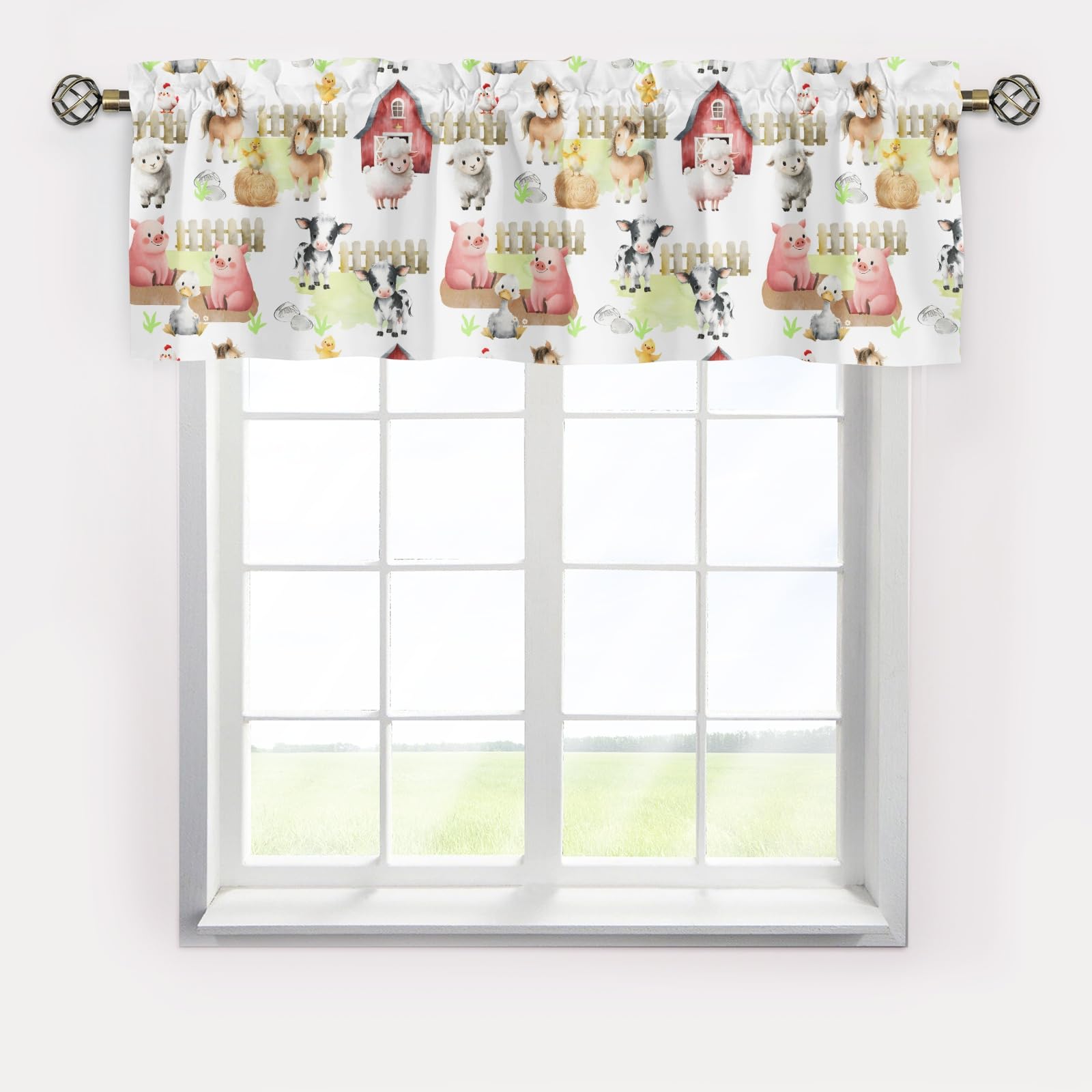 HawSkgFub Baby Boy Girl Farm Animals Life Unisex Nursery Curtains Valance 54 x 18, Cow Pig Sheep Chicken Barn Short Window Topper Curtain Rod Pocket,